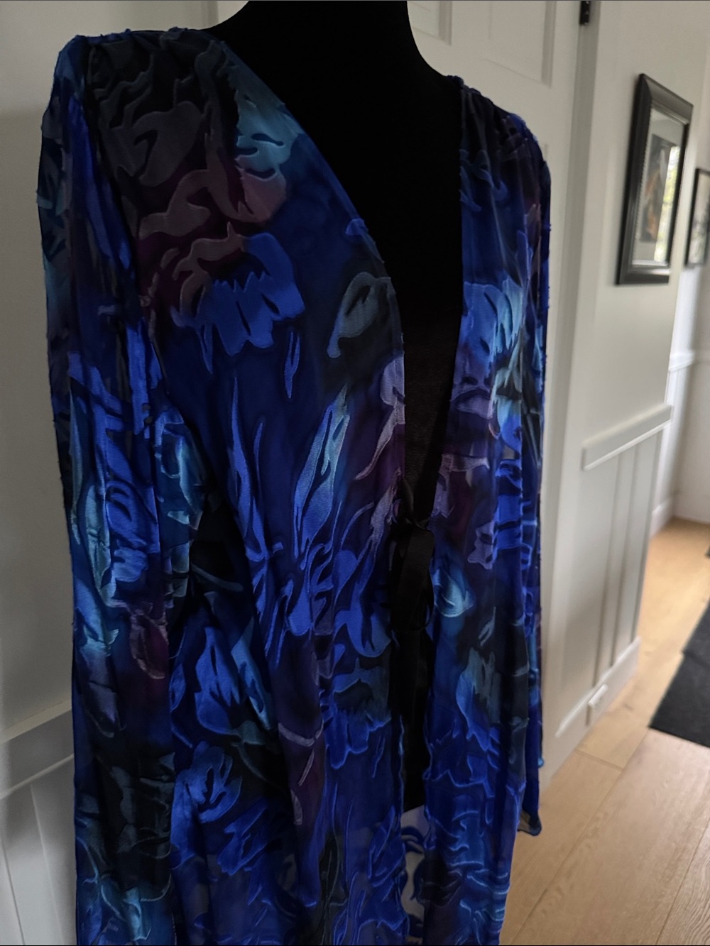 Blue & Purple Sheer Velvet Burnout Floral Duster Kimono - Picture 5 of 6